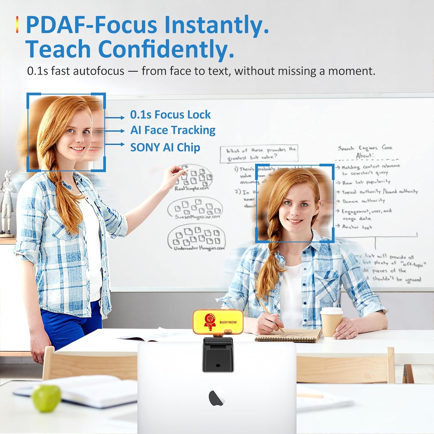 Webcam 4K con Luce e Zoom, Autofocus UHD - immagine 3