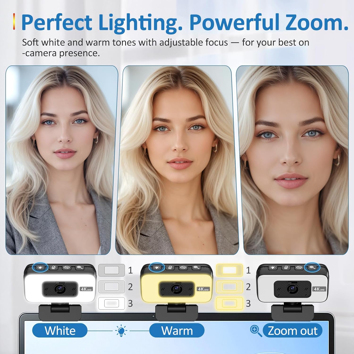 Webcam 4K con Luce e Zoom, Autofocus UHD - immagine 4