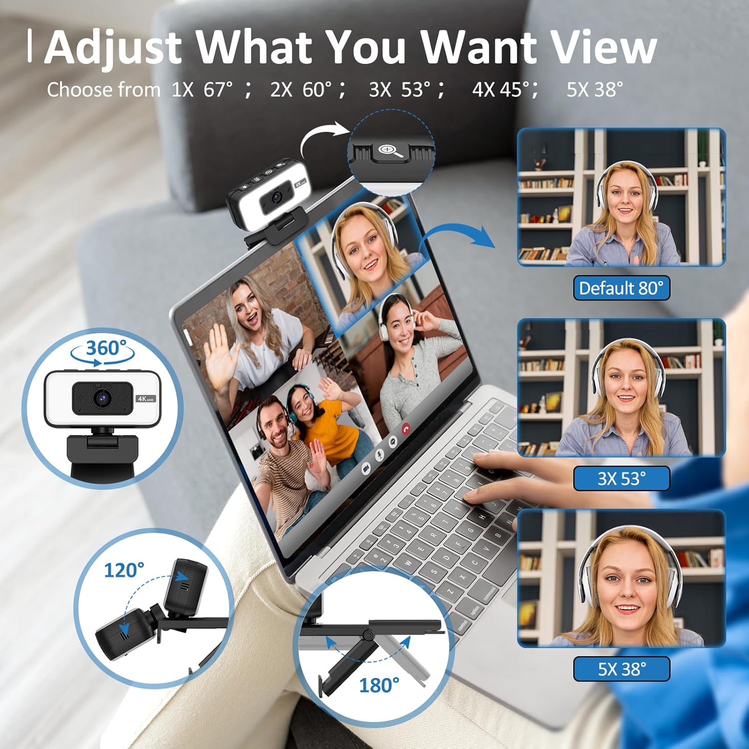 Webcam 4K con Luce e Zoom, Autofocus UHD - immagine 6