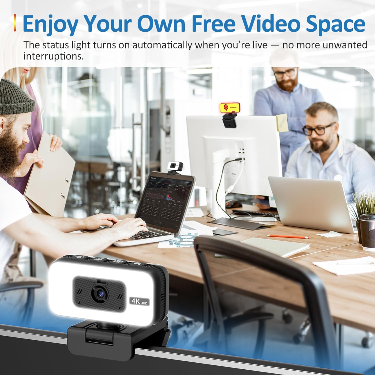 Webcam 4K con Luce e Zoom, Autofocus UHD - immagine 7