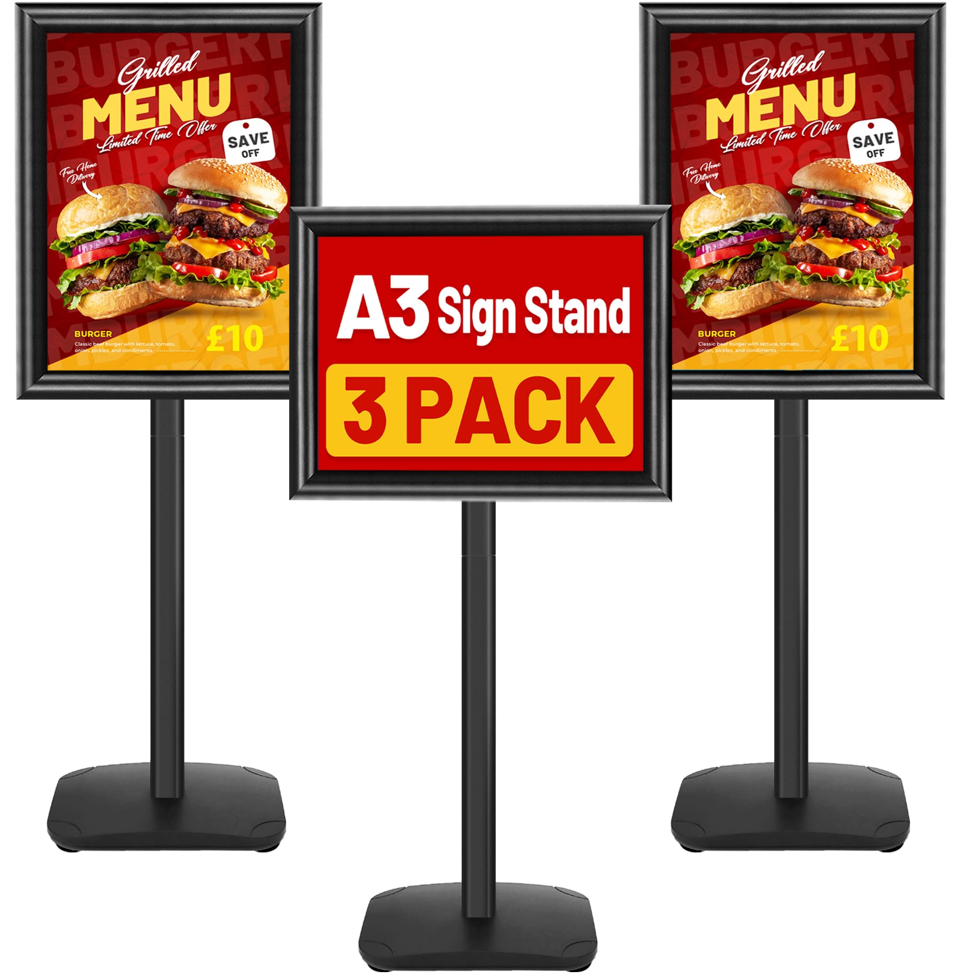 3 Supporti Regolabili per Cartelli A3 in Alluminio