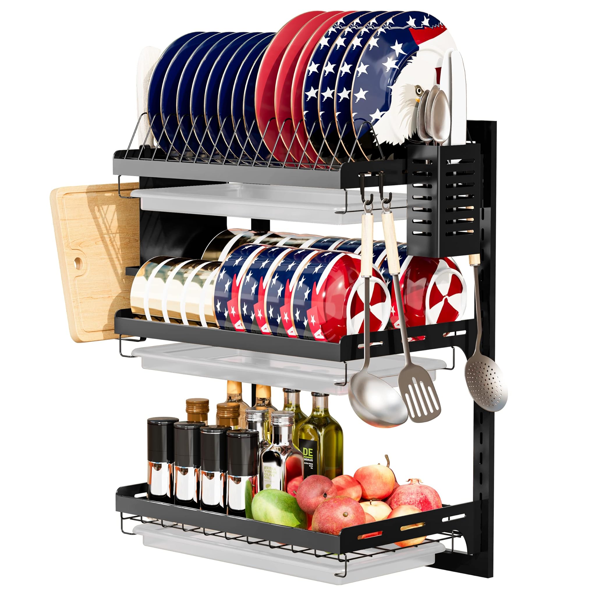 Virgorack Scolapiatti da Parete 3 Ripiani, Nero