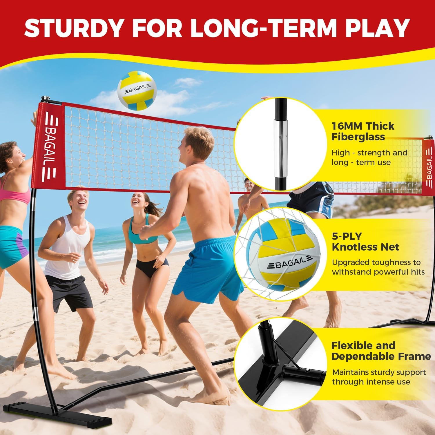 Bagail Rete da Pallavolo Portatile da Giardino 12ft/20ft - immagine 3