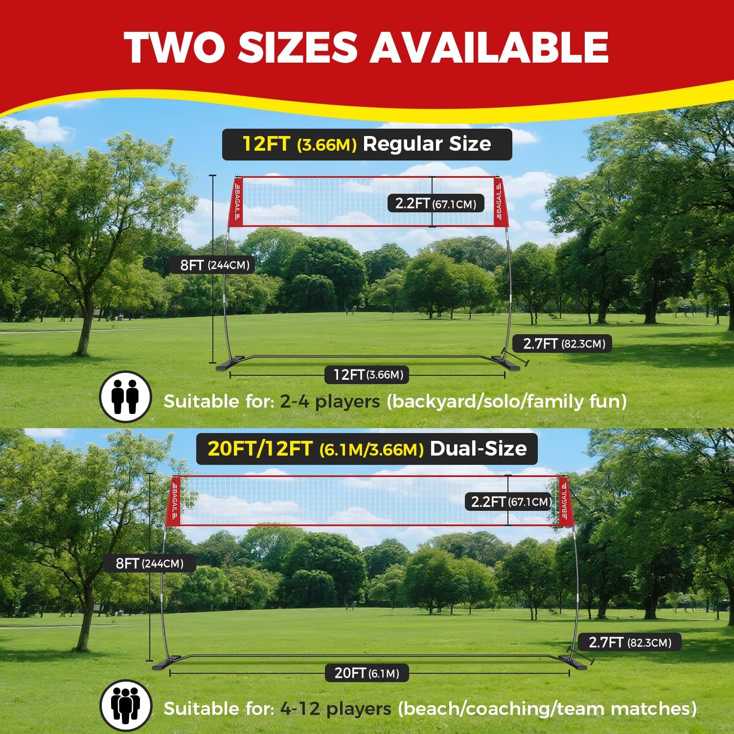 Bagail Rete da Pallavolo Portatile da Giardino 12ft/20ft - immagine 5