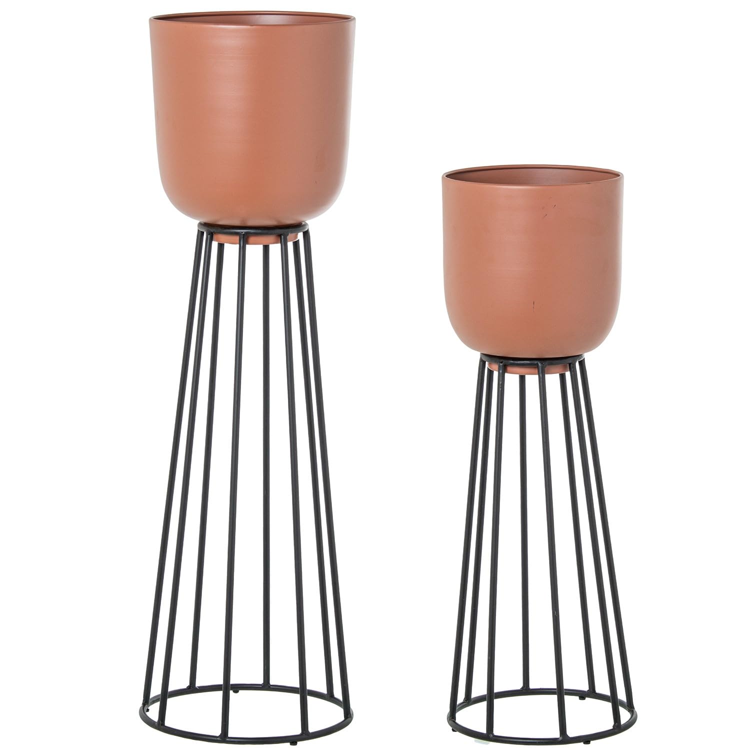 Drw Set 2 Vasi in Metallo con Piede, Terracotta e Nero