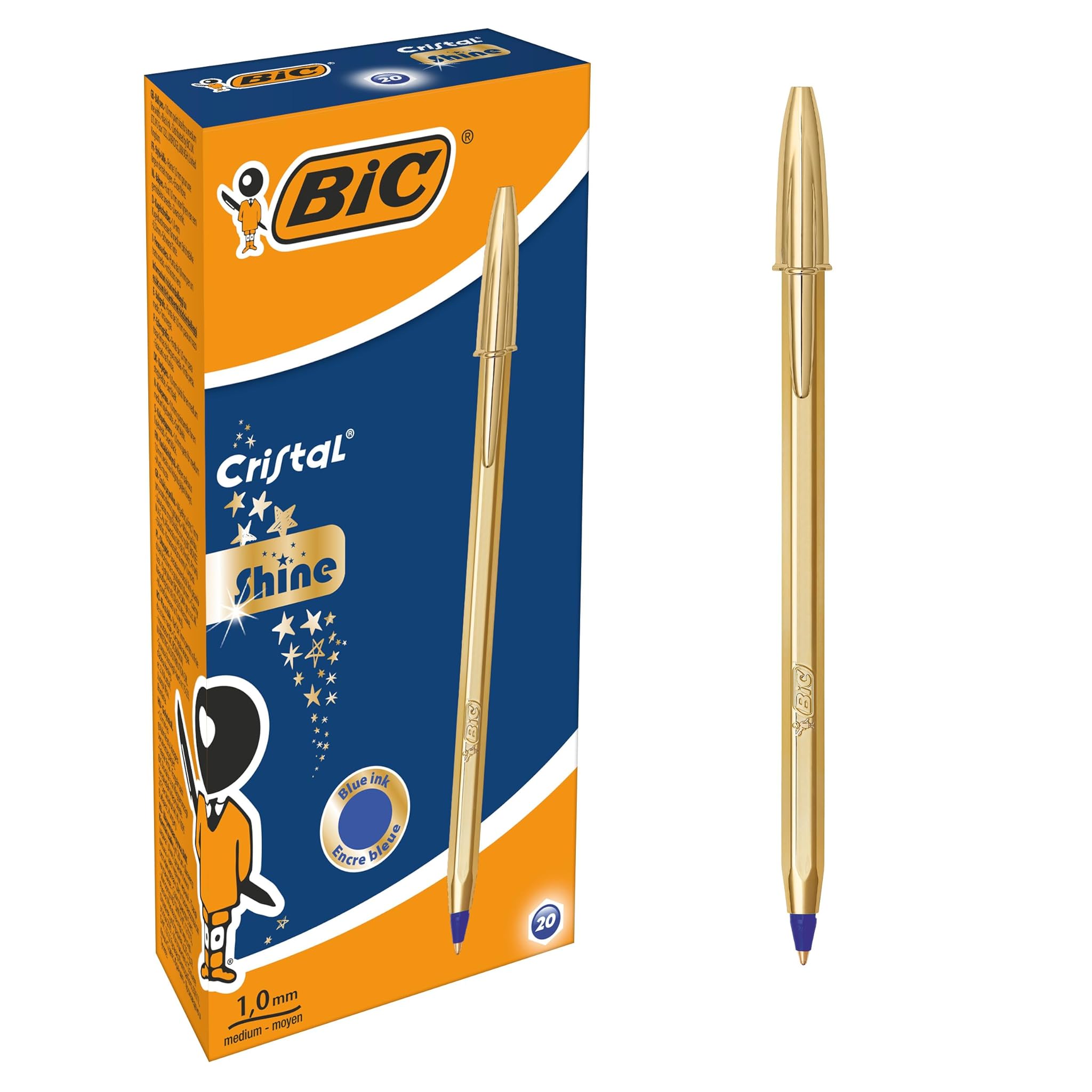 Bic Cristal Shine Gold - Penne a Sfera Blu 1.00 mm