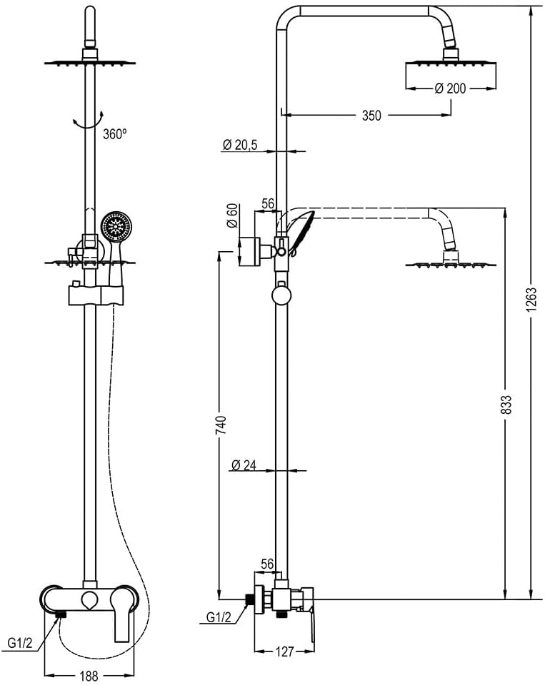 oxen Cano – Colonna doccia monocomando lunghezza normale) - immagine 4