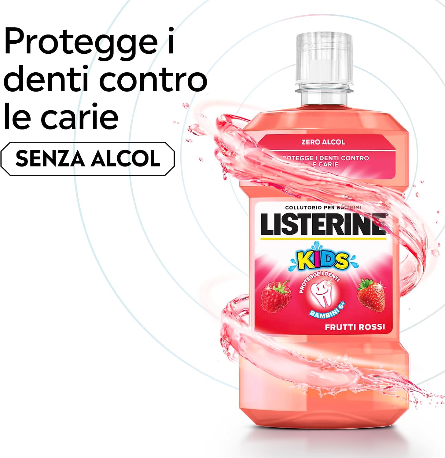 LISTERINE Smart Rinse Kids, Collutorio bambini 0% alcol ai Frutti Rossi ...