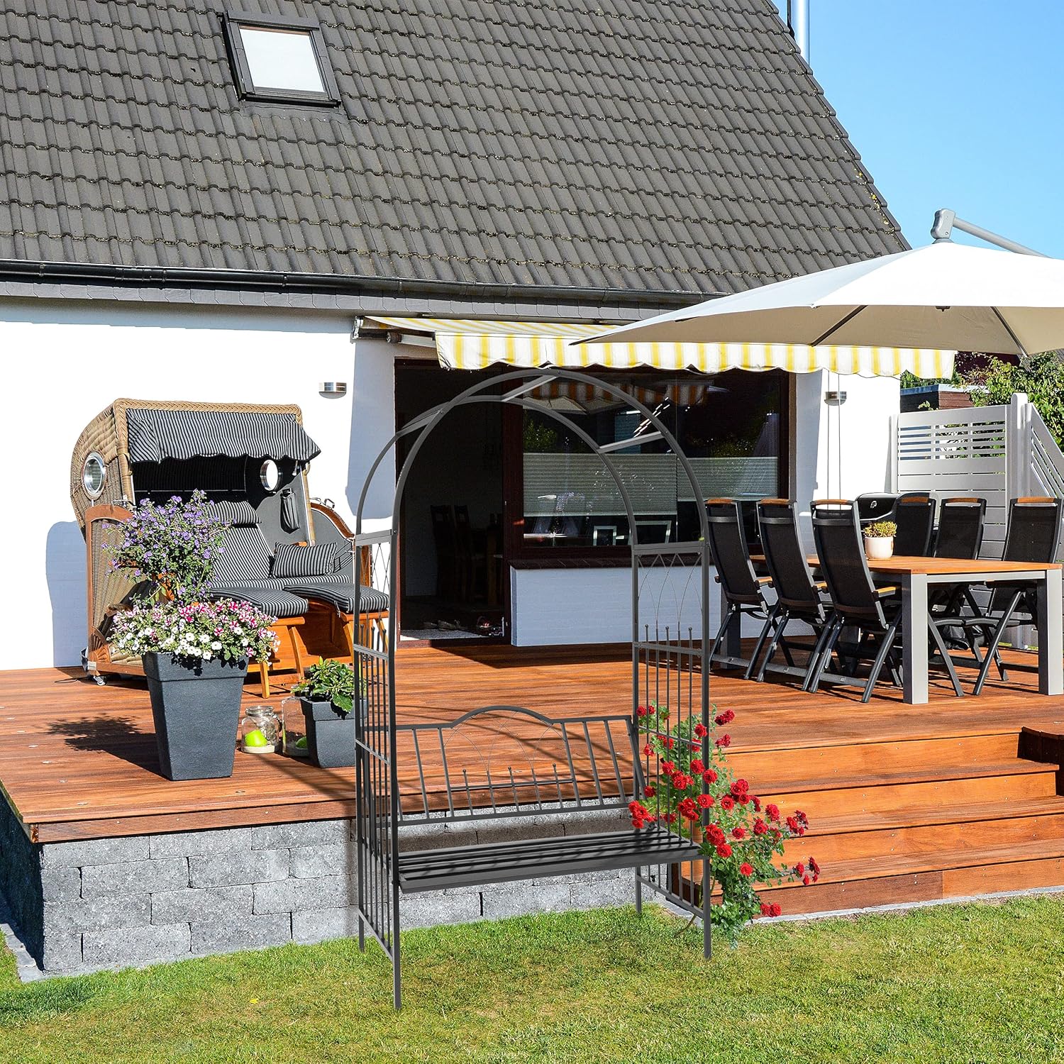 Relaxdays Arco per Rose Rampicanti con Panca, Nero - immagine 2