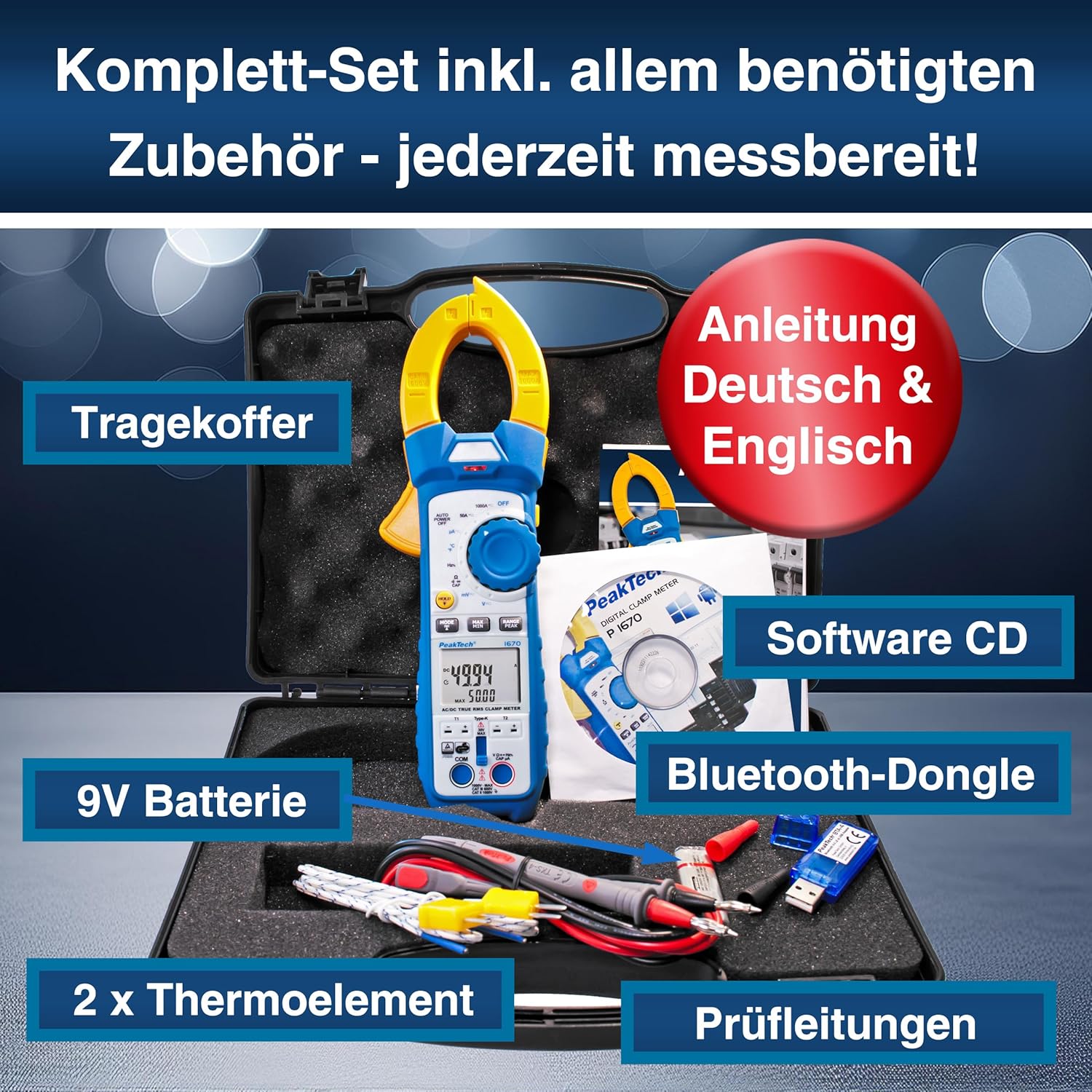 Peaktech 1670 - Pinza Amperometrica RMS con Bluetooth 4 - immagine 6