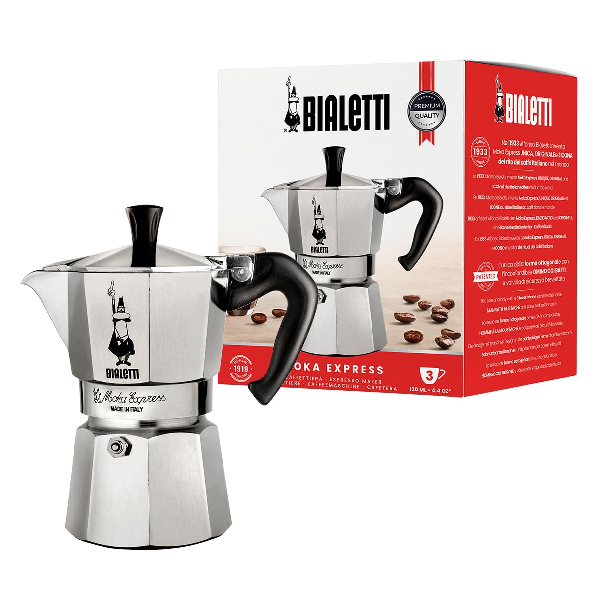 Bialetti Moka Express Caffettiera 3 Tazze, Argento