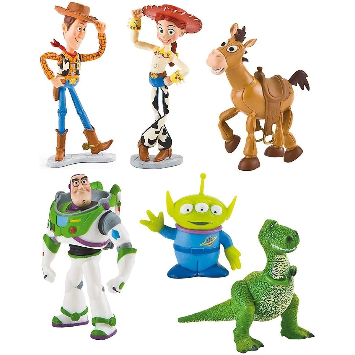 Bullyland Play Set 6 Action Figures Dipinte a Mano: Buzz Jessie Woody Alien Bullseye Rex