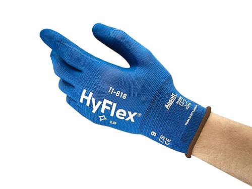 Ansell HyFlex 11-818 Guanti da Lavoro Meccanico, Blu (12 Paia)