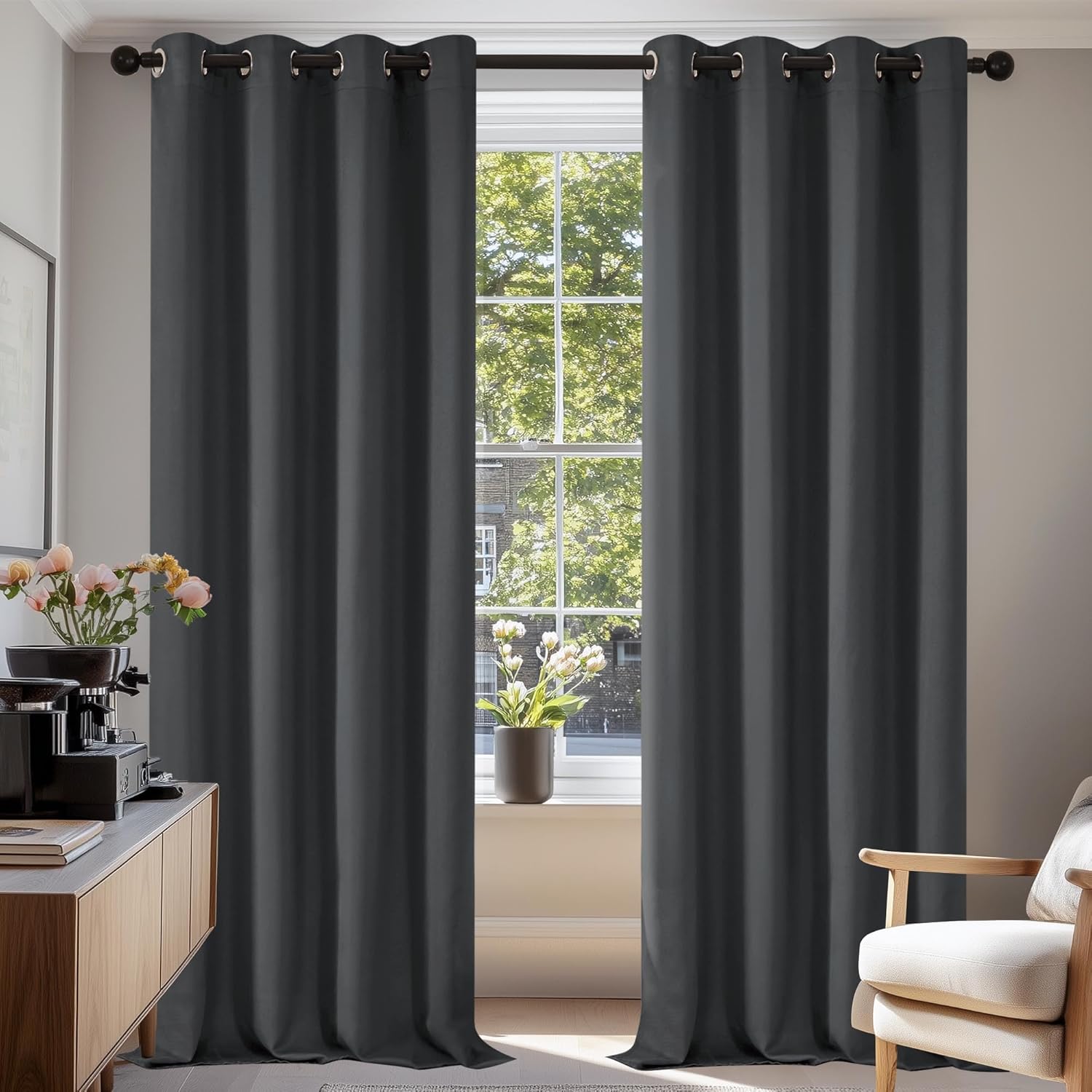 Deconovo Tende Oscuranti 2 Pezzi 140x245 CM, Grigio Scuro - immagine 1