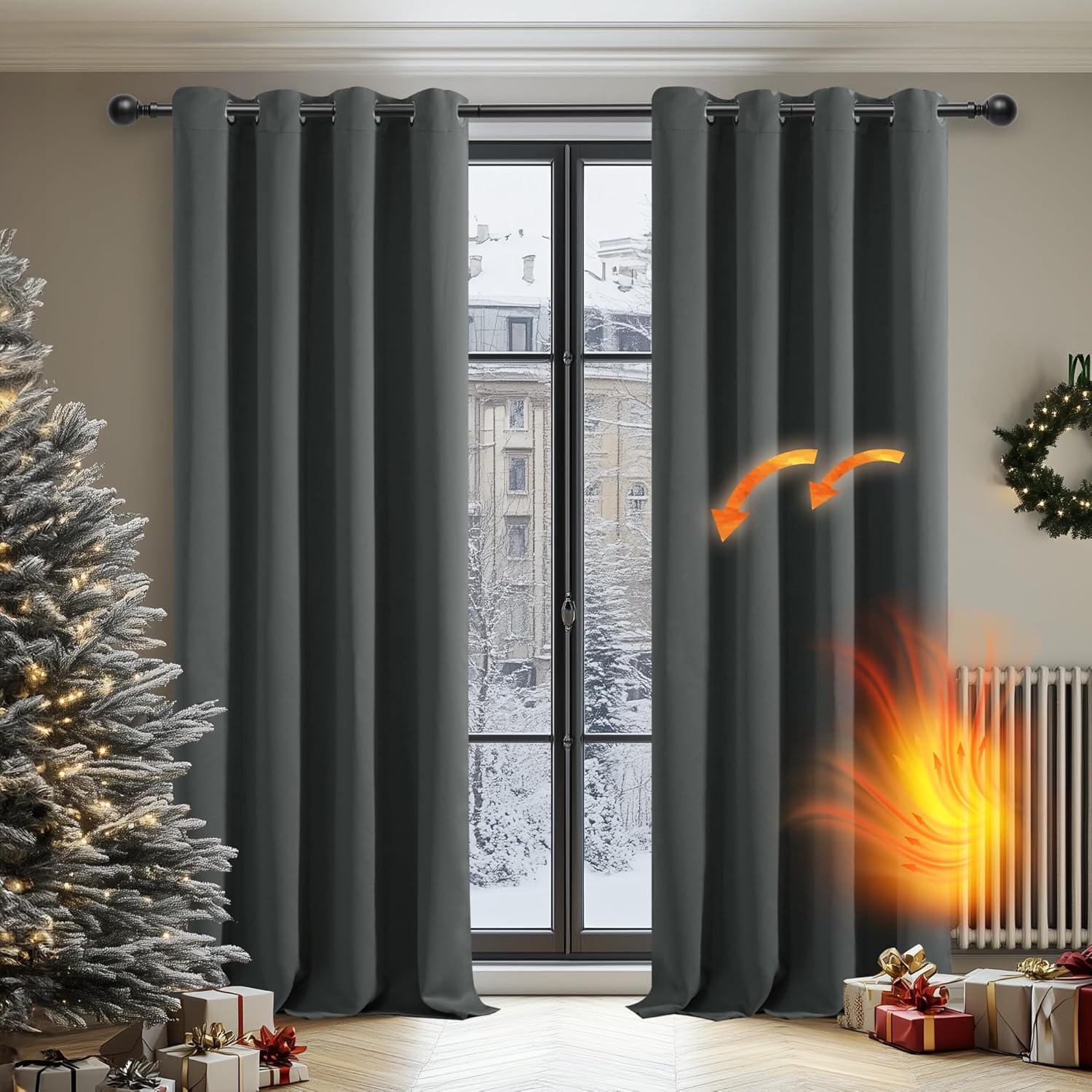Deconovo Tende Oscuranti 2 Pezzi 140x245 CM, Grigio Scuro - immagine 2