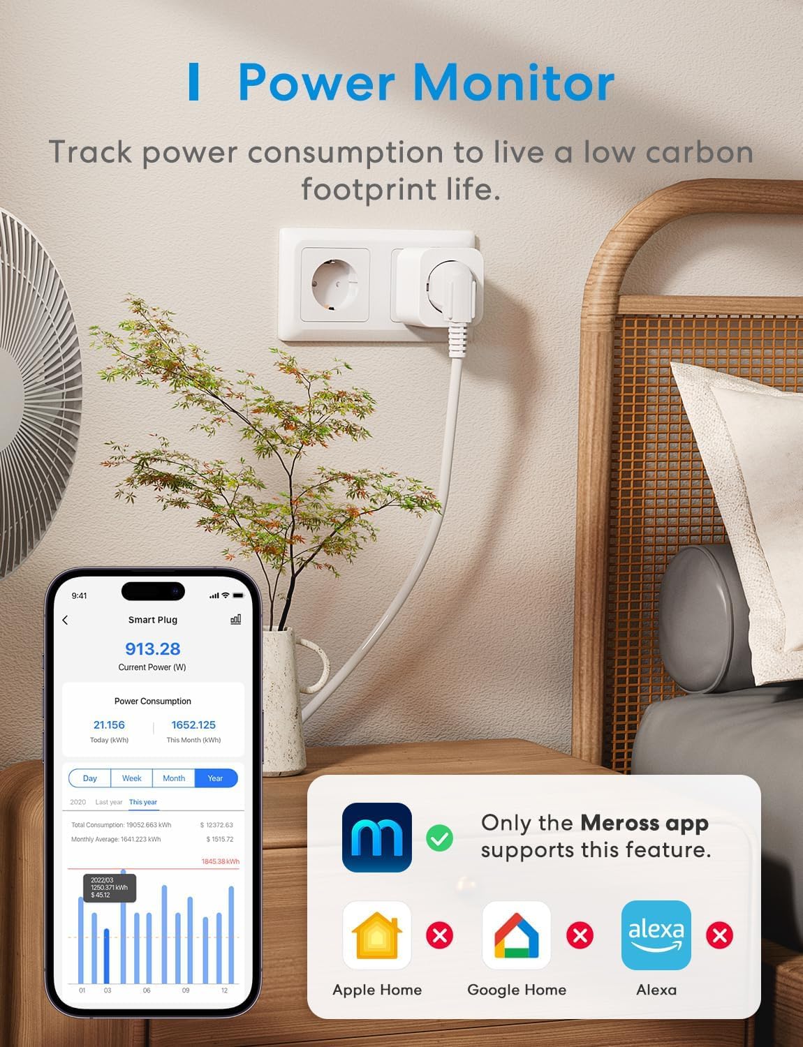 Meross Presa Smart WiFi HomeKit 16A, 4 Pezzi - immagine 3