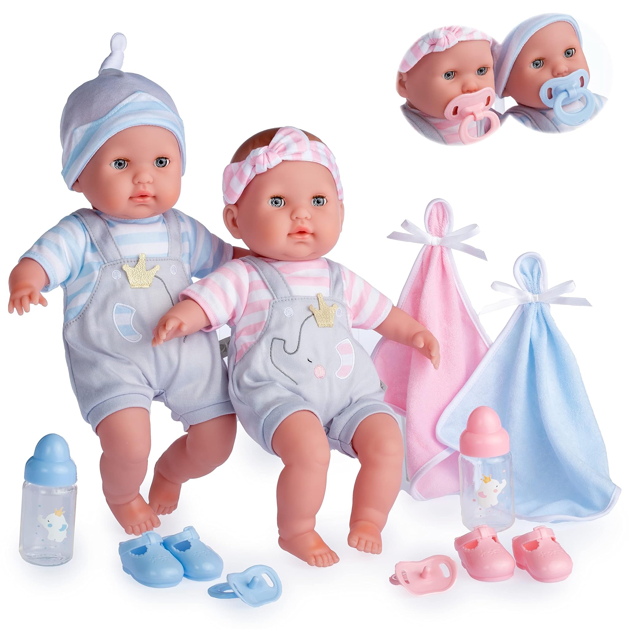 JC TOYS - Berenguer Boutique Twins, Bambola da 38 cm, colore rosa e blu (30050)