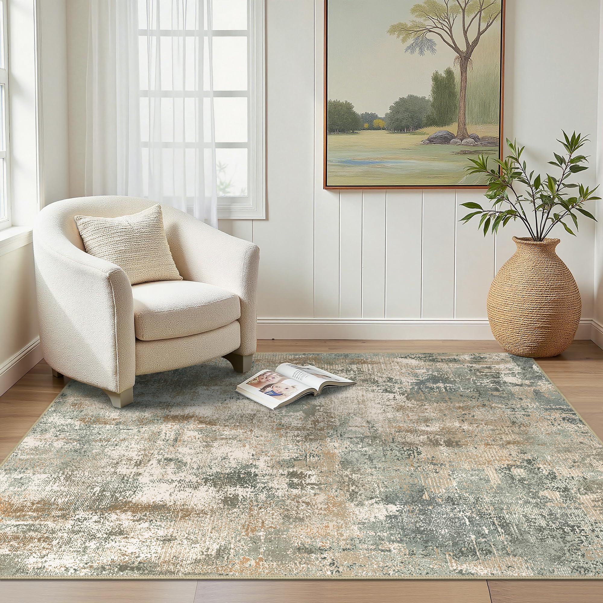 BEIMO Tappeto Salotto Pelo Corto 160x230cm, Tappeto Camera Da Letto, Tappeto Ingresso Interno, Tappeto Antiscivolo Lavabile, Tappeto Astratto per Cucina, Bagno, Ufficio, Verde