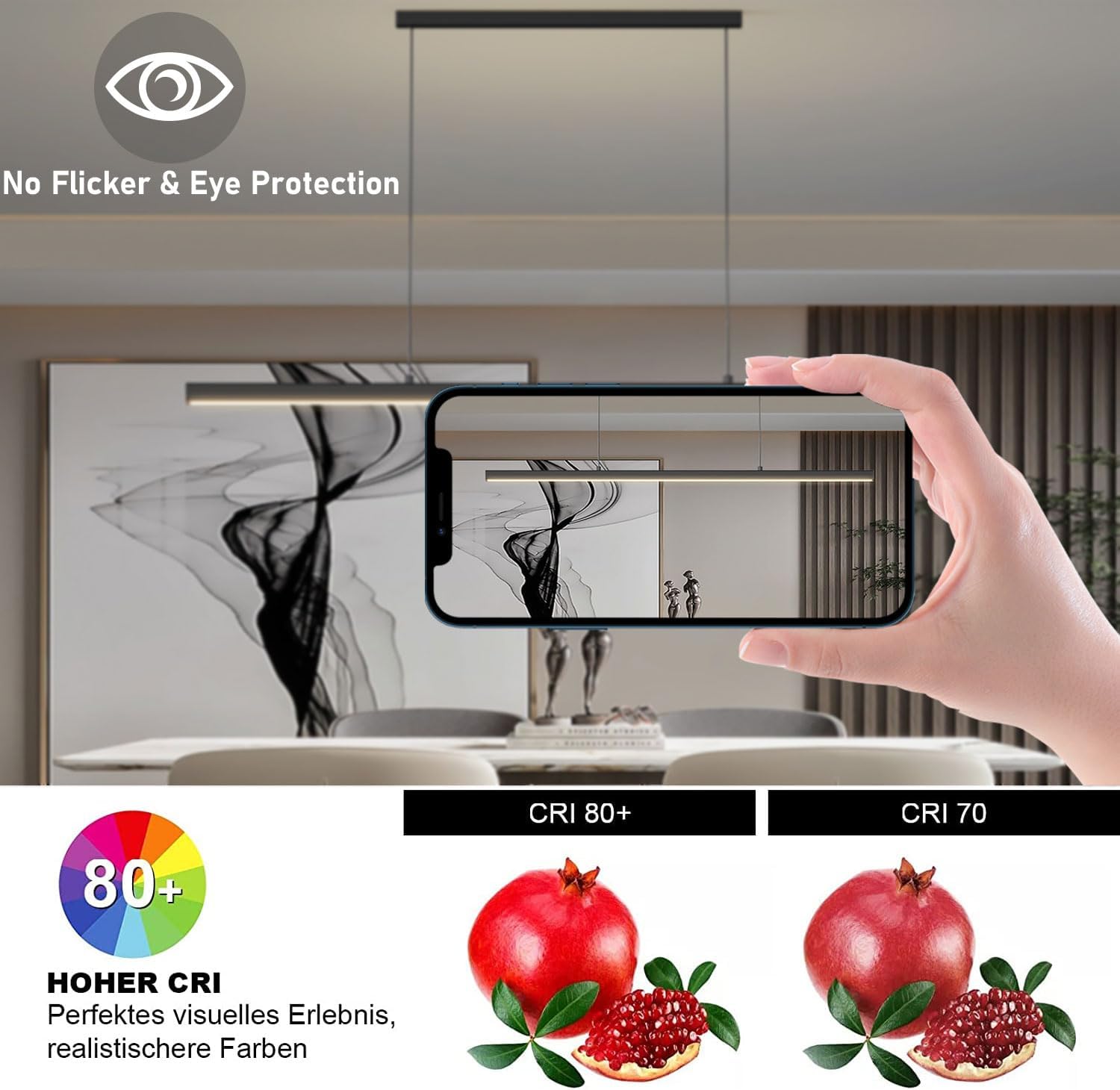 Lampada a Sospensione LED da Tavolo da Pranzo 80cm, Nera - immagine 4