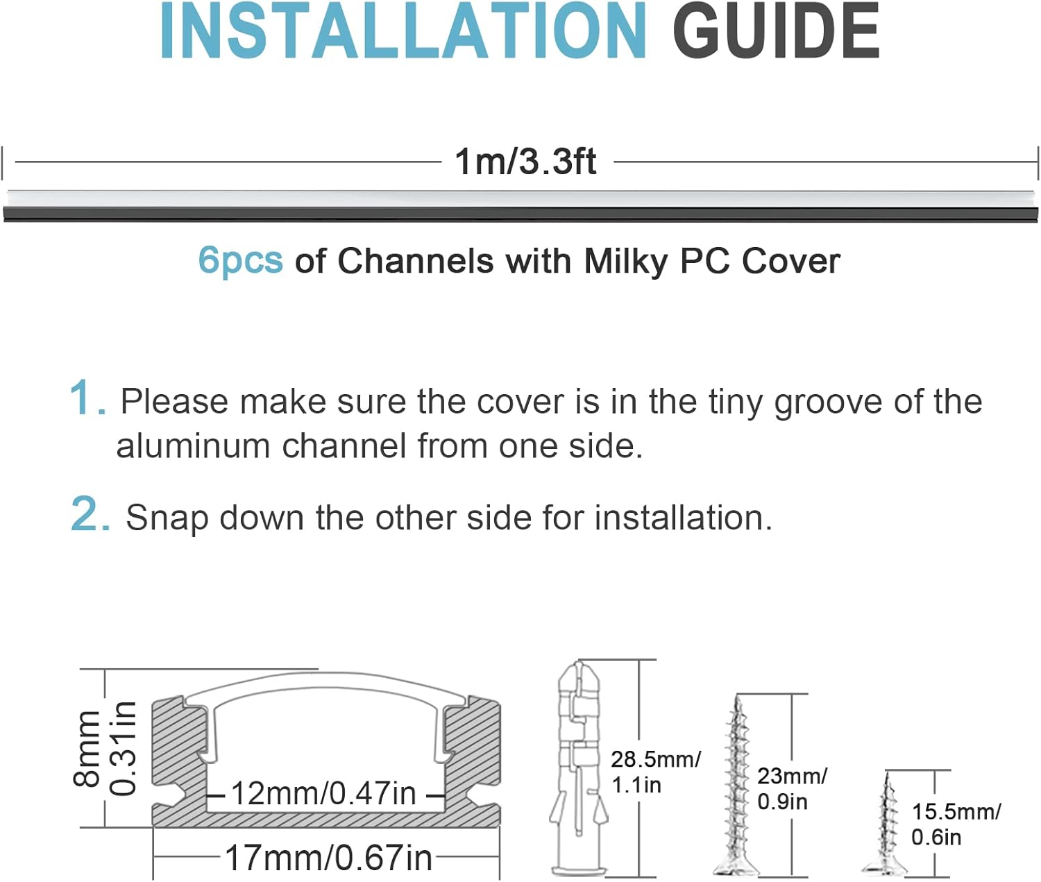 Diffusore a Strisce LED in Alluminio 1m, 6 Pezzi - immagine 3