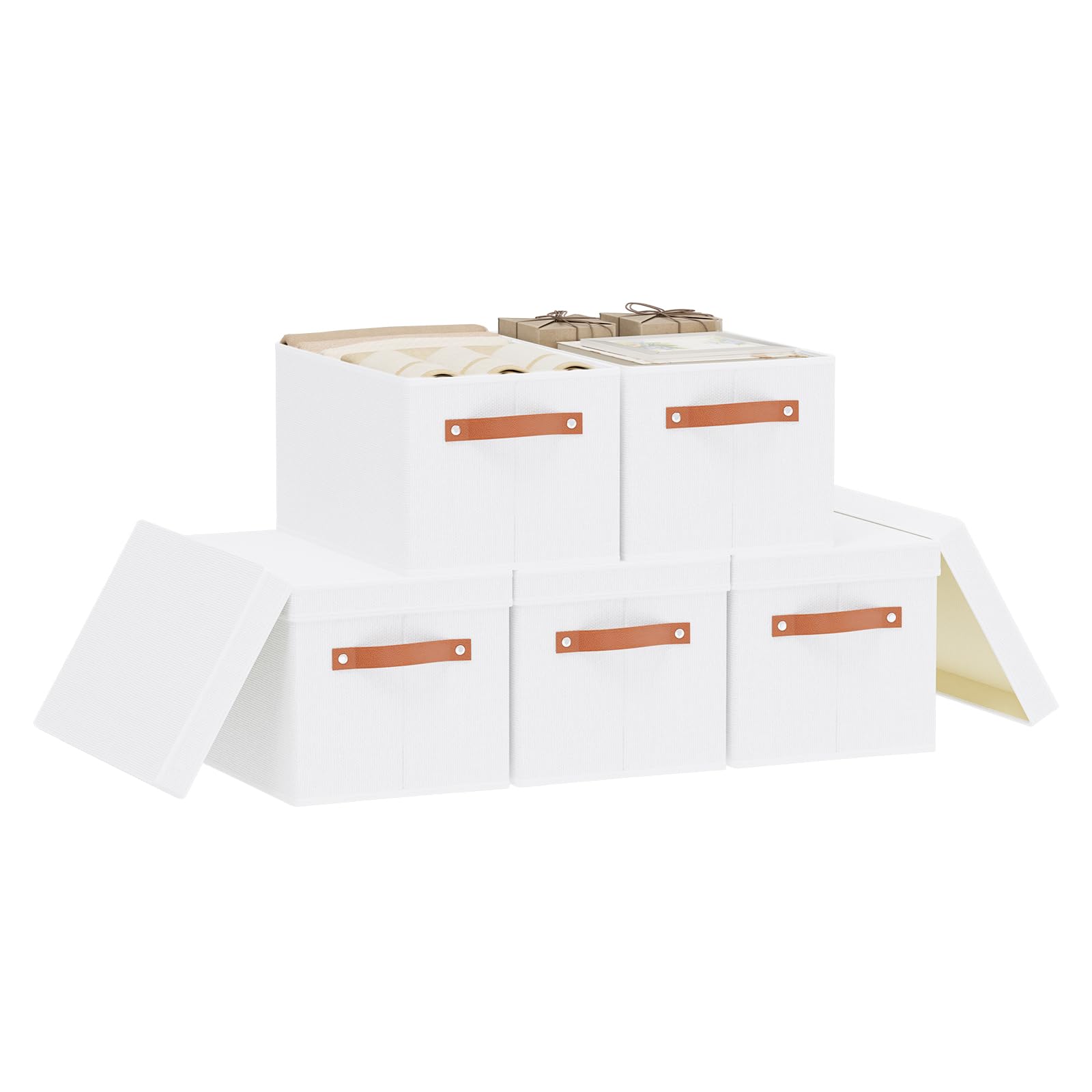 5 Contenitori Salvaspazio per Armadio con Coperchio, Bianco