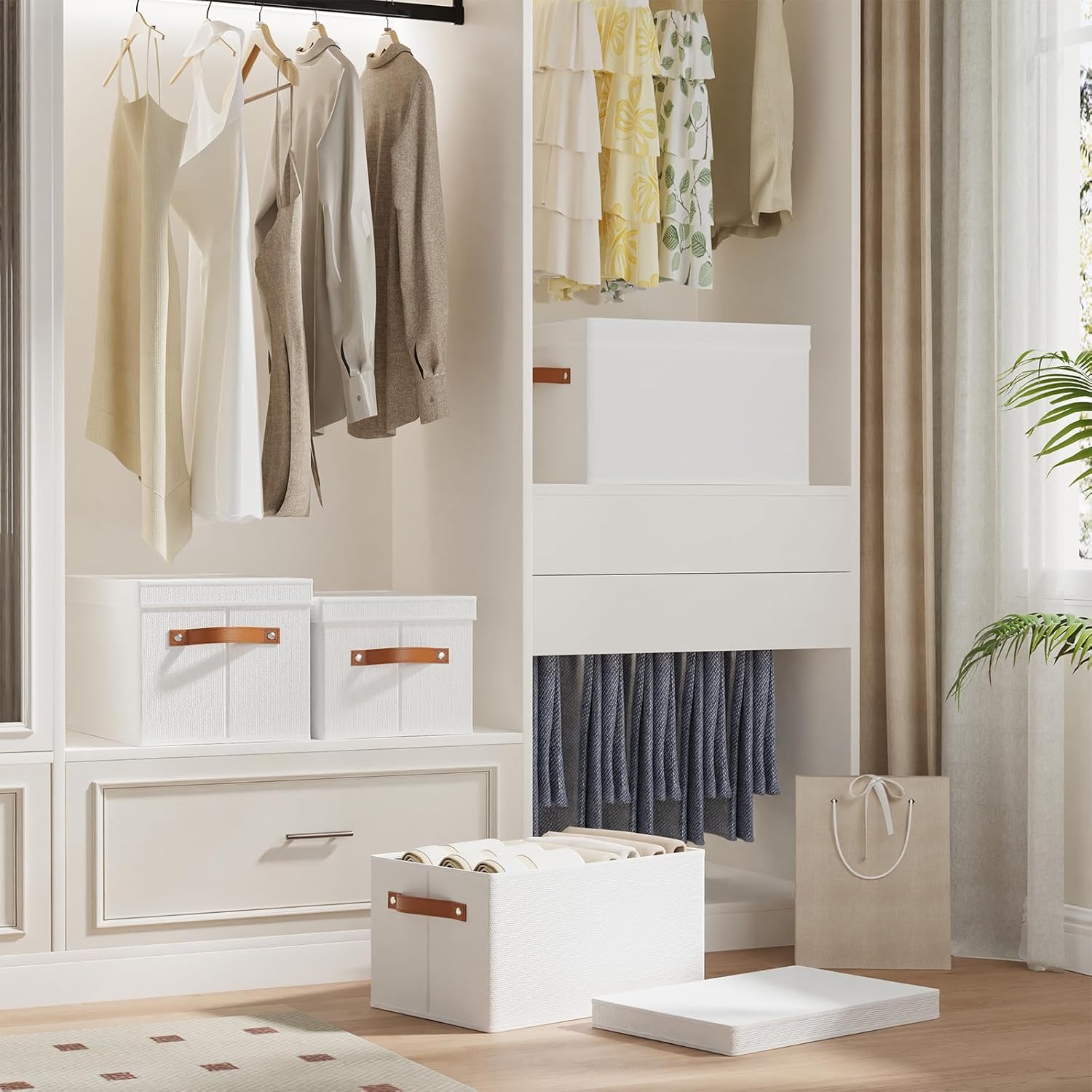 5 Contenitori Salvaspazio per Armadio con Coperchio, Bianco - immagine 3