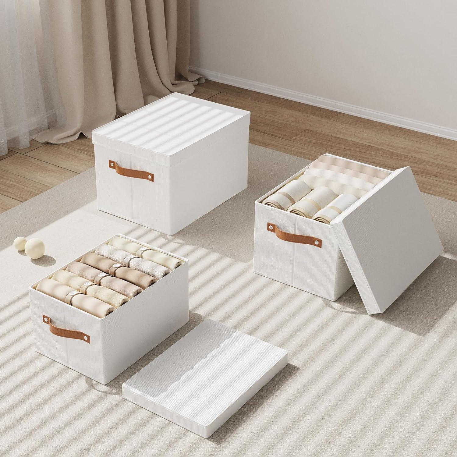 5 Contenitori Salvaspazio per Armadio con Coperchio, Bianco - immagine 7