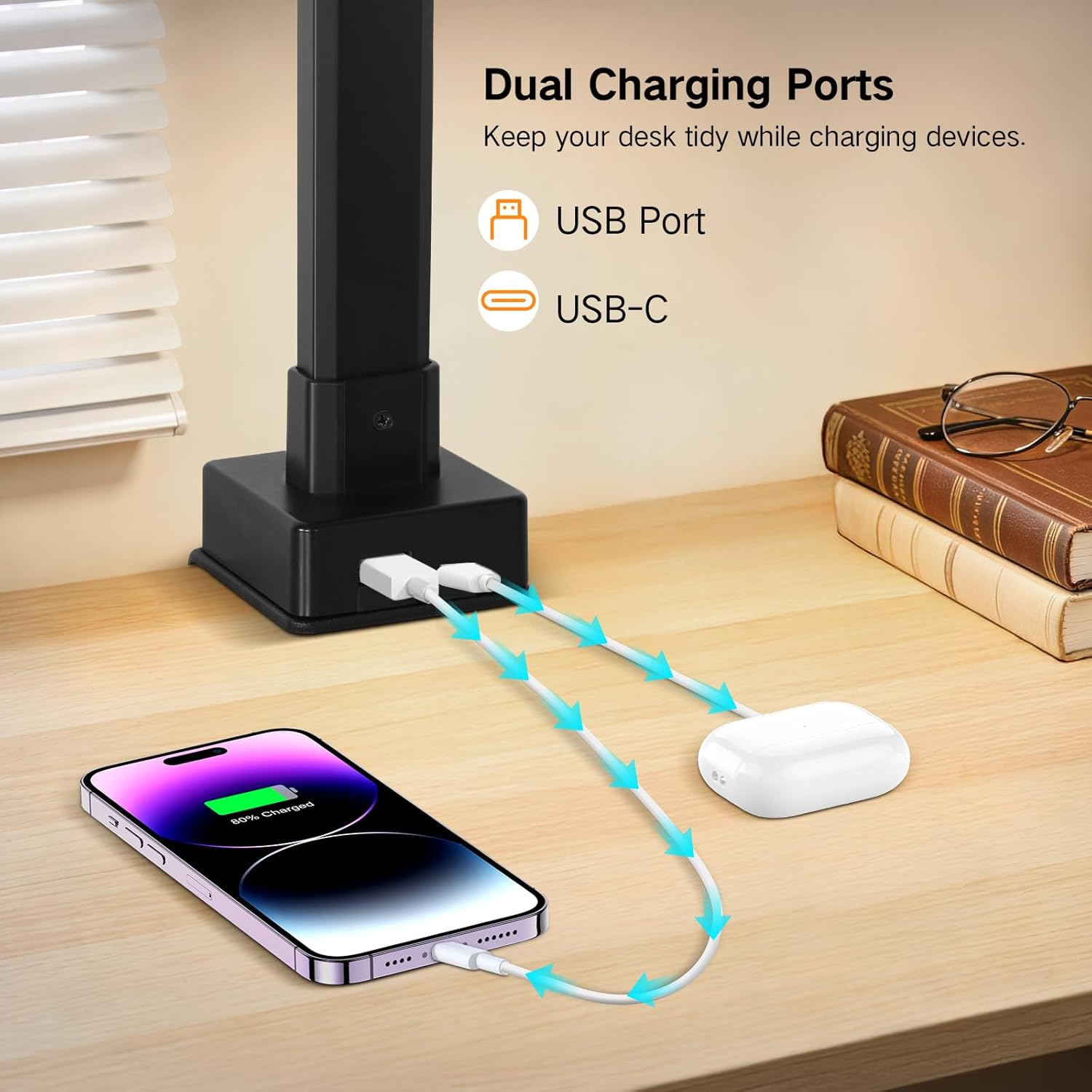 Outon Lampada da Scrivania LED Doppia Testa, Nera - immagine 2