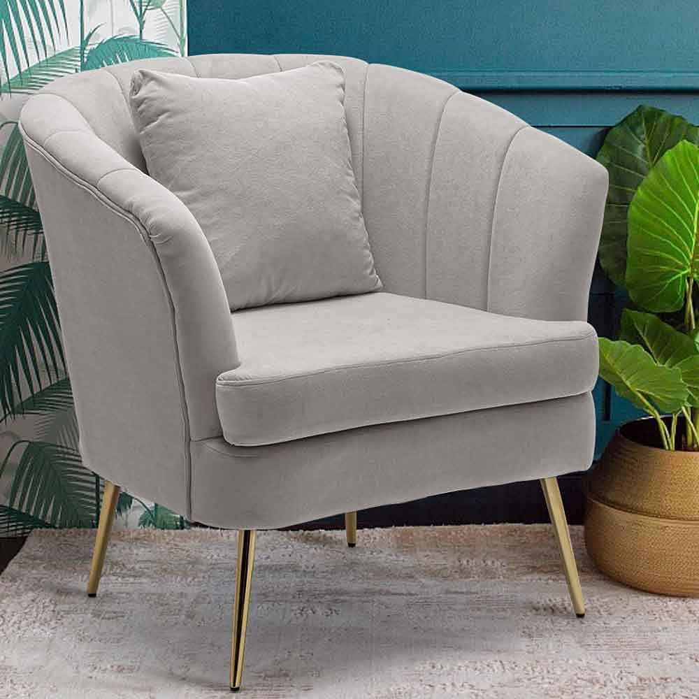 BAKAJI Poltrona Sedia Relax Rivestimento in Tessuto Struttura Legno e Gambe in Metallo Colore Oro Imbottita Design Moderno Decorazione Trapuntata Ampio Schienale Dimensione 80 x 70 x 80 cm (Grigio)