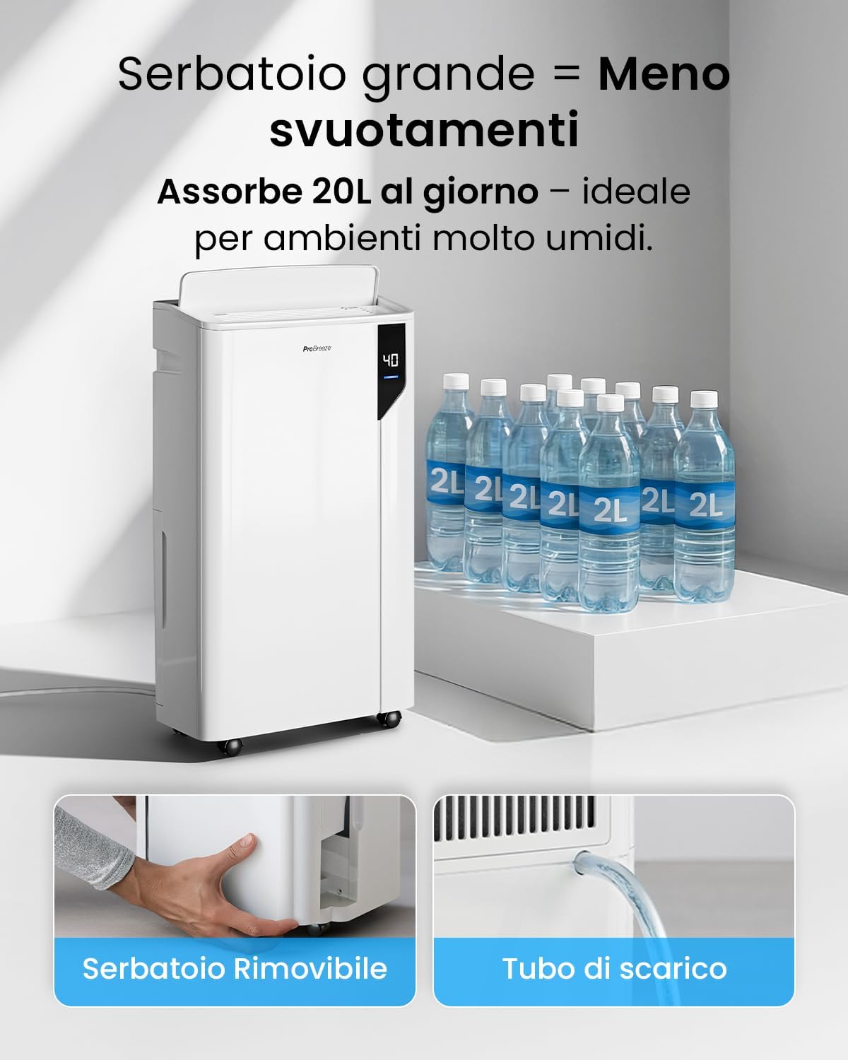 Pro Breeze® Deumidificatore Intelligente 20L/Die - immagine 3
