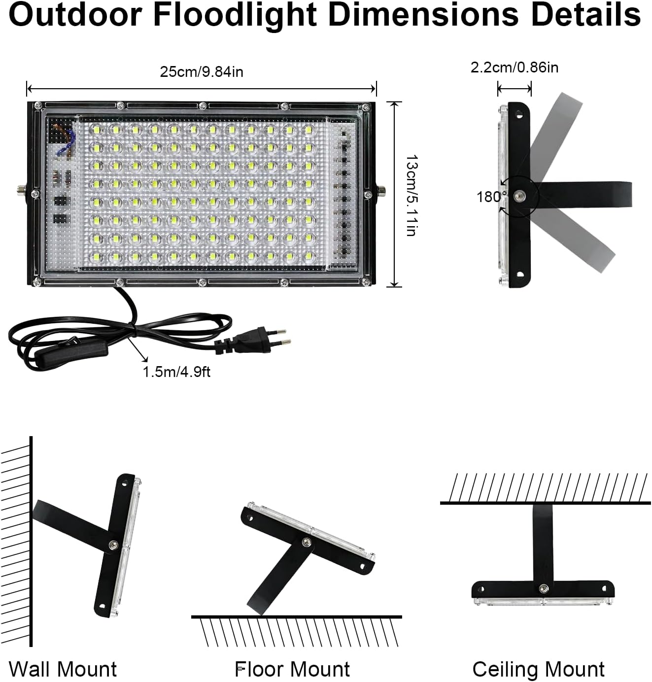 BOSITE Faretto Led da Esterno 100W 4 Pezzi - immagine 2