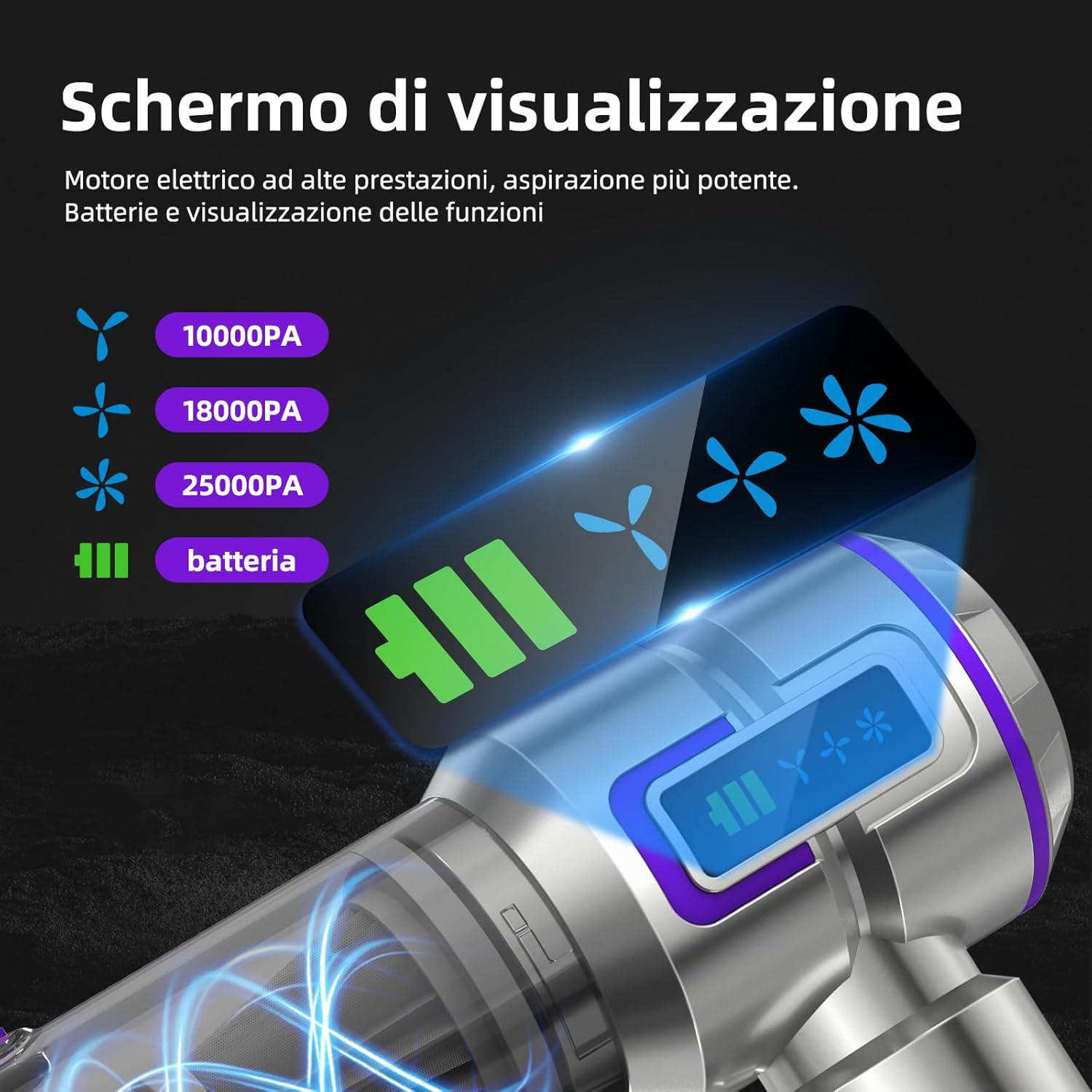 Aspirabriciole Senza Fili 25000Pa 4-in-1, Argento - immagine 2