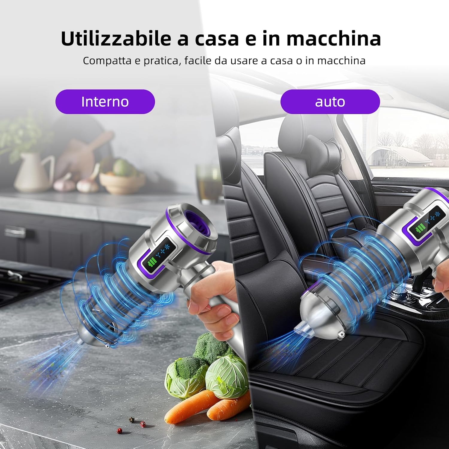 Aspirabriciole Senza Fili 25000Pa 4-in-1, Argento - immagine 3