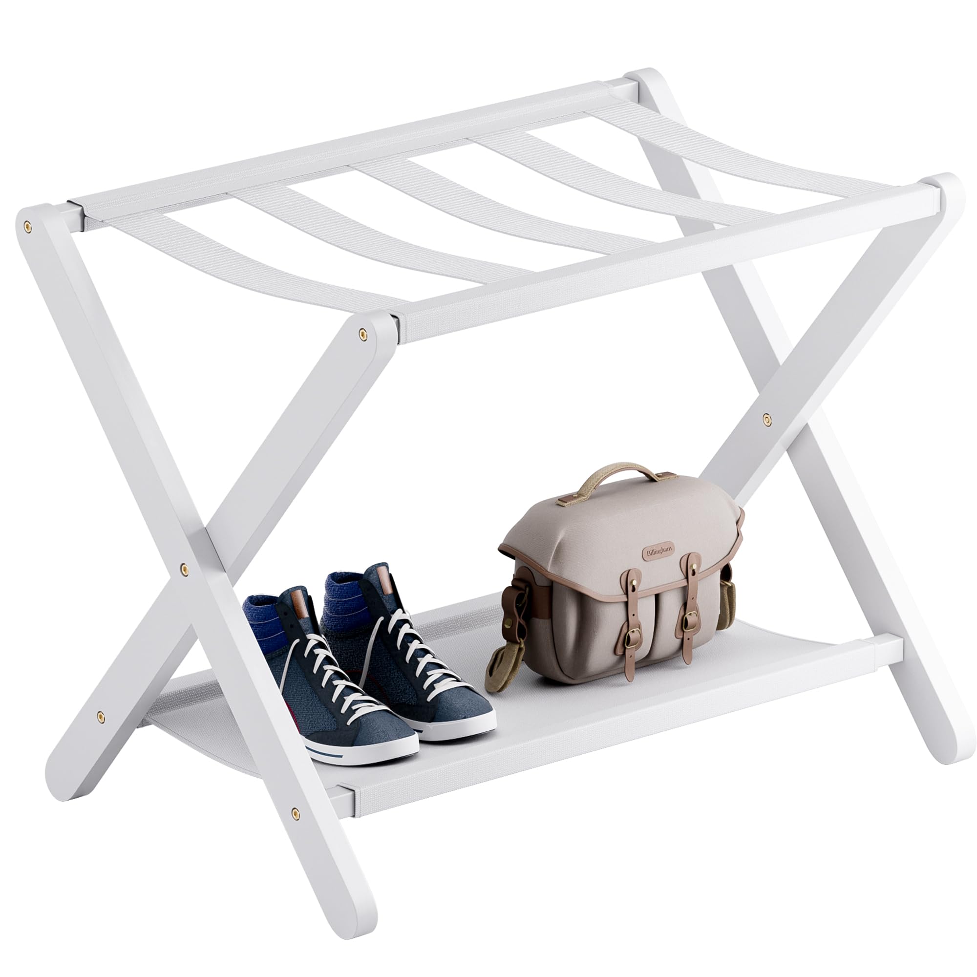 Vovala Portavaligie Pieghevole in Bambù con Ripiano, Bianco