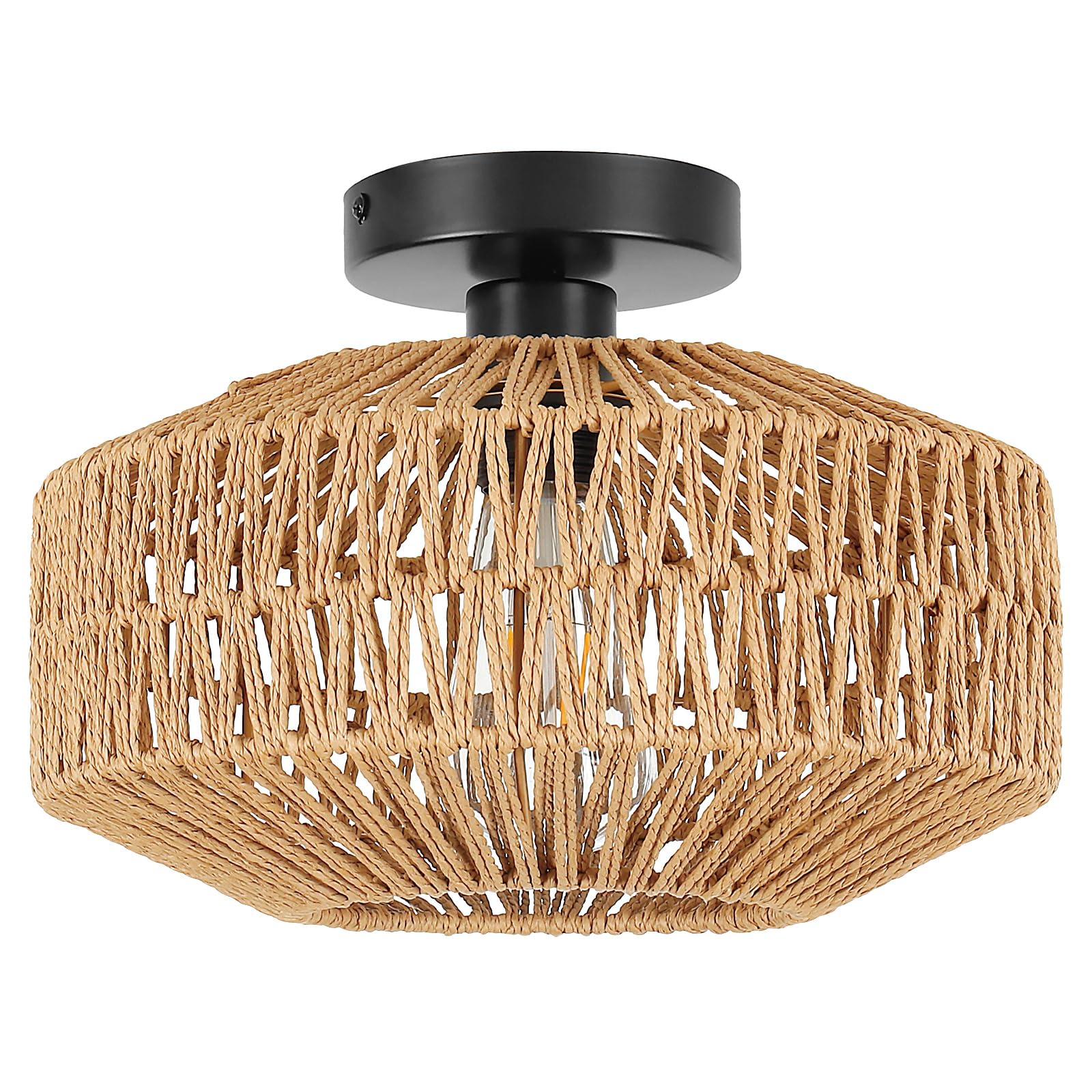 Plafoniera Soffitto Rattan Intrecciato Vintage Boho E27