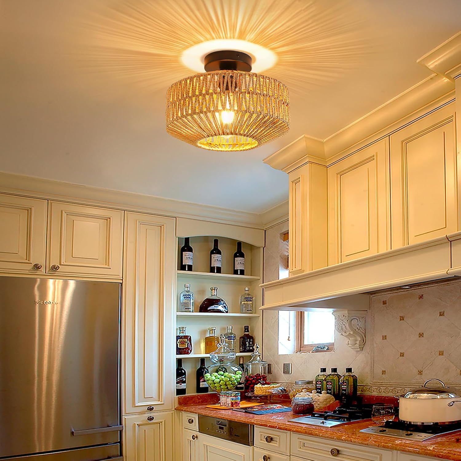 Plafoniera Soffitto Rattan Intrecciato Vintage Boho E27 - immagine 2