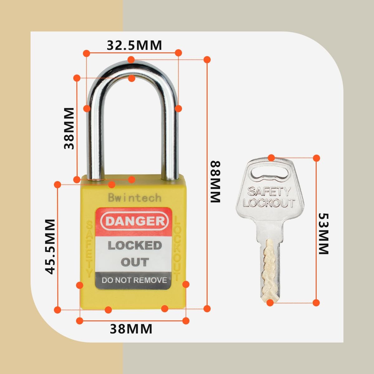 Bwintech 10 Pcs Lucchetto di Sicurezza Giallo 38MM - immagine 2