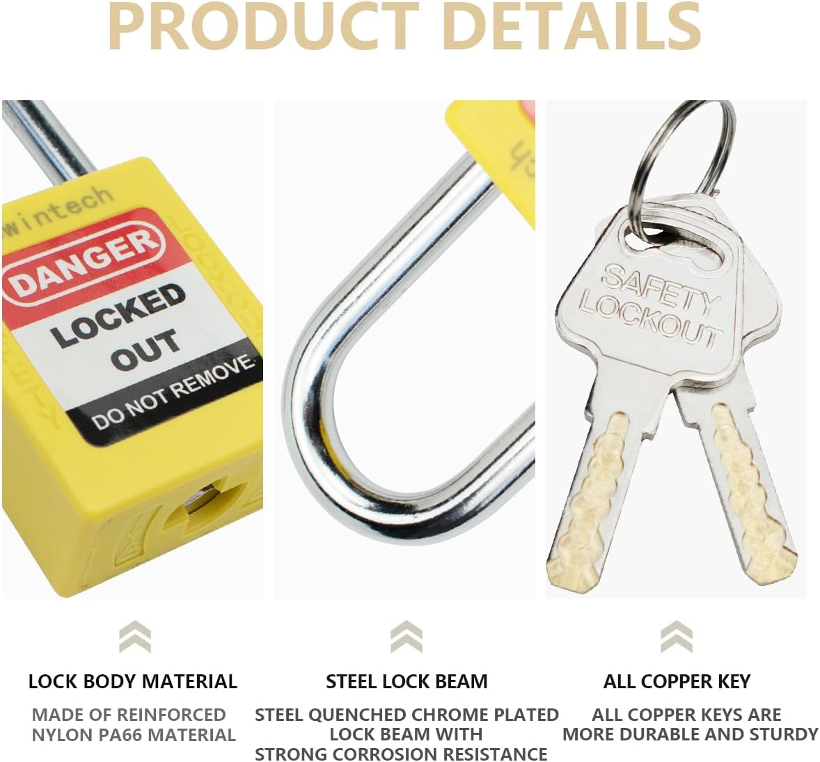 Bwintech 10 Pcs Lucchetto di Sicurezza Giallo 38MM - immagine 3