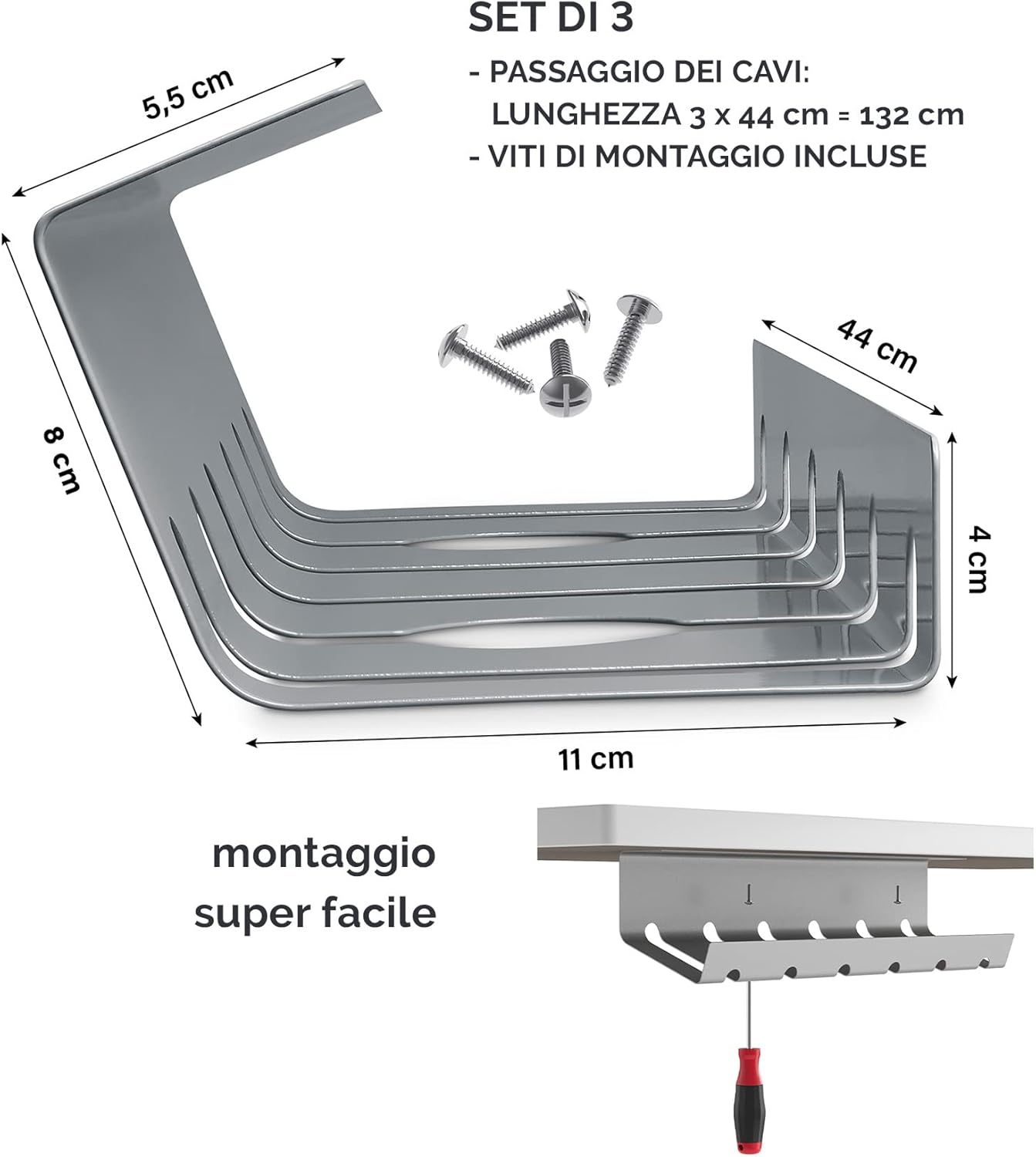 Canalina Portacavi da Scrivania - Set 3 Pezzi - immagine 3