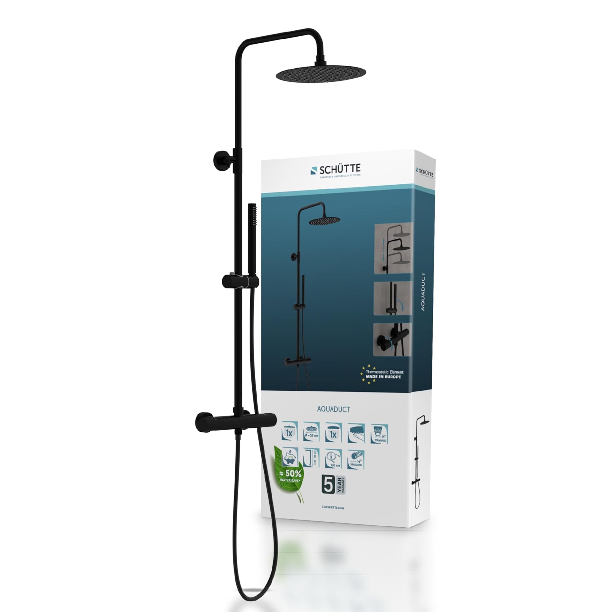 Schütte AQUADUCT 60074 - Sistema Doccia con Termostato, Nero