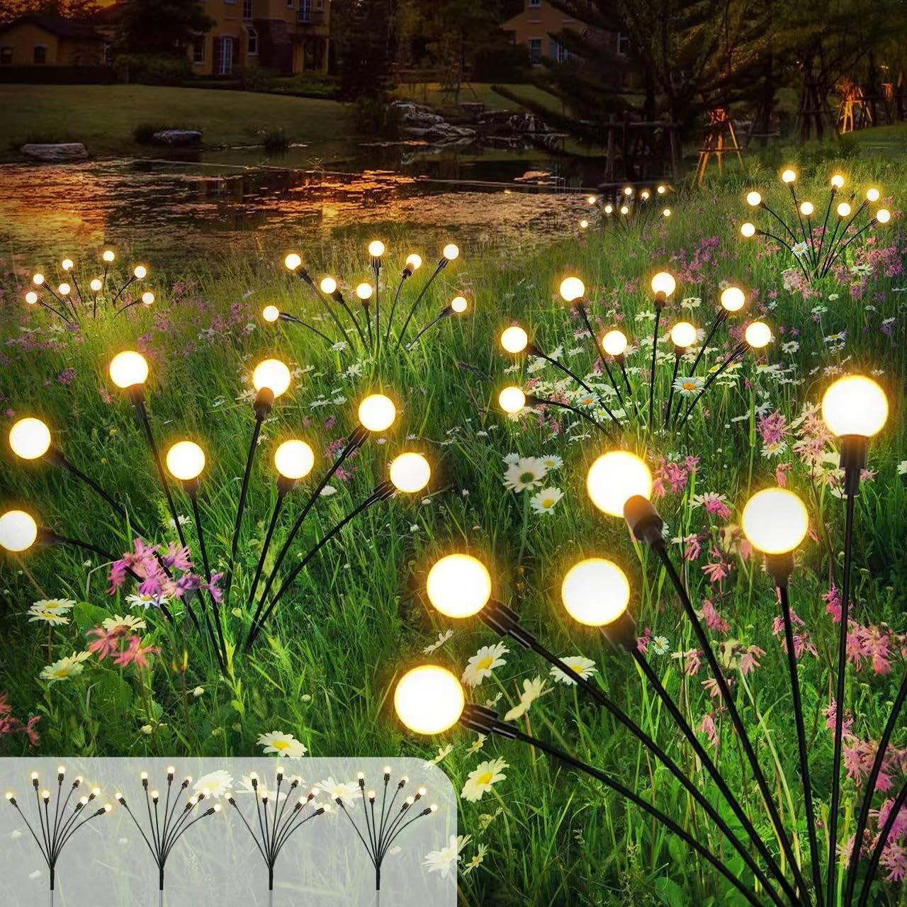 Kizozo Luci Solari da Giardino 4 pezzi 8 LED