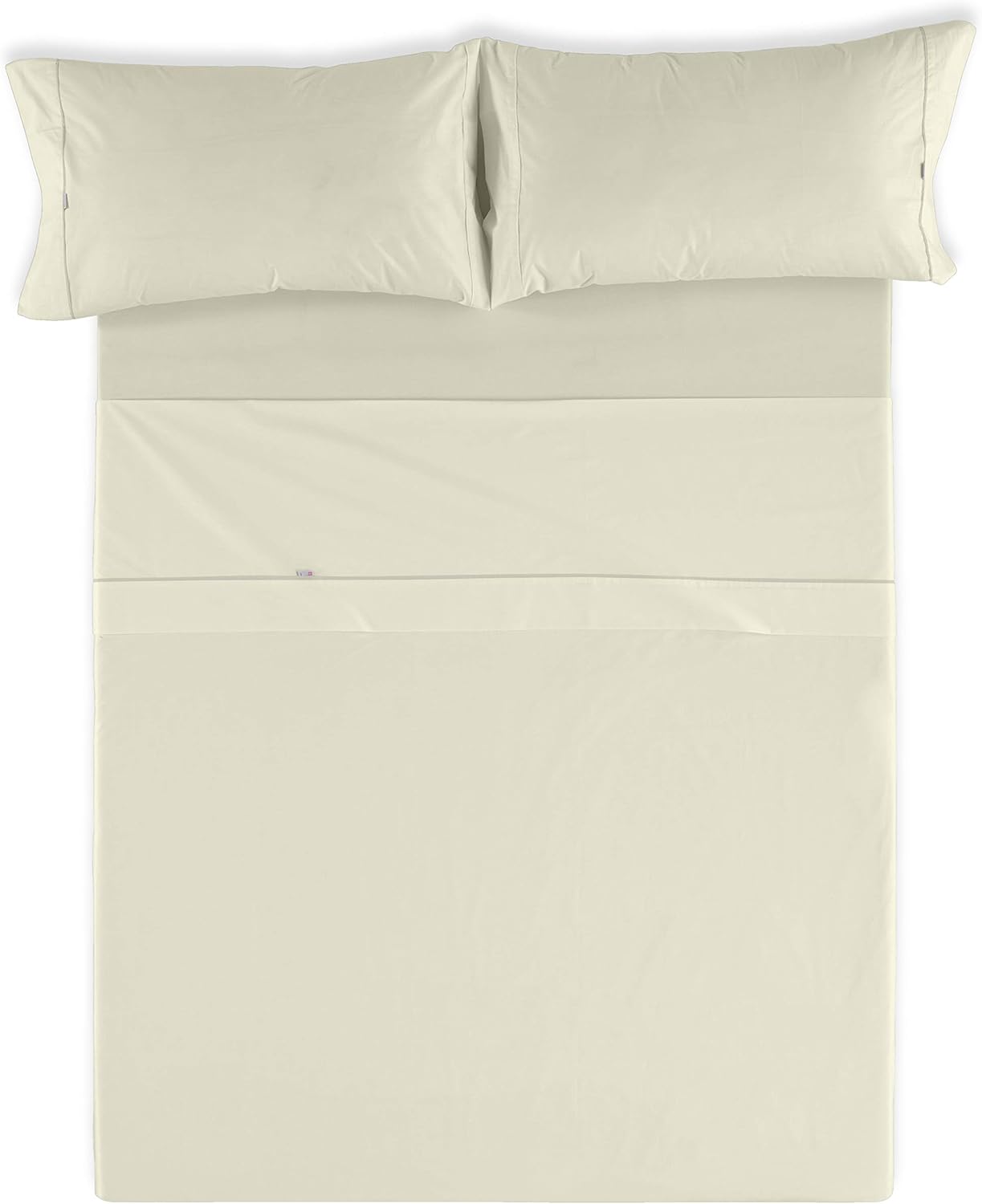 Juego de Sábanas Liso Color Crema Cama 150 (4 Pezzi) - immagine 2