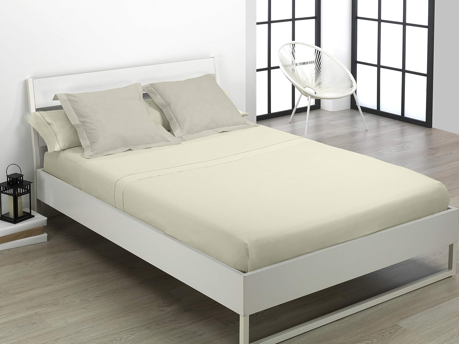 Juego de Sábanas Liso Color Crema Cama 150 (4 Pezzi) - immagine 4