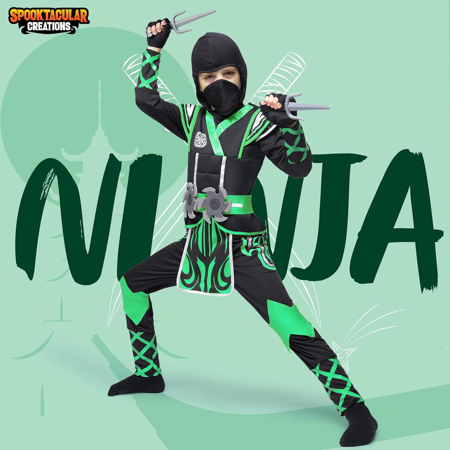 Spooktacular Creations Costume da Ninja Verde per Bambini - immagine 2