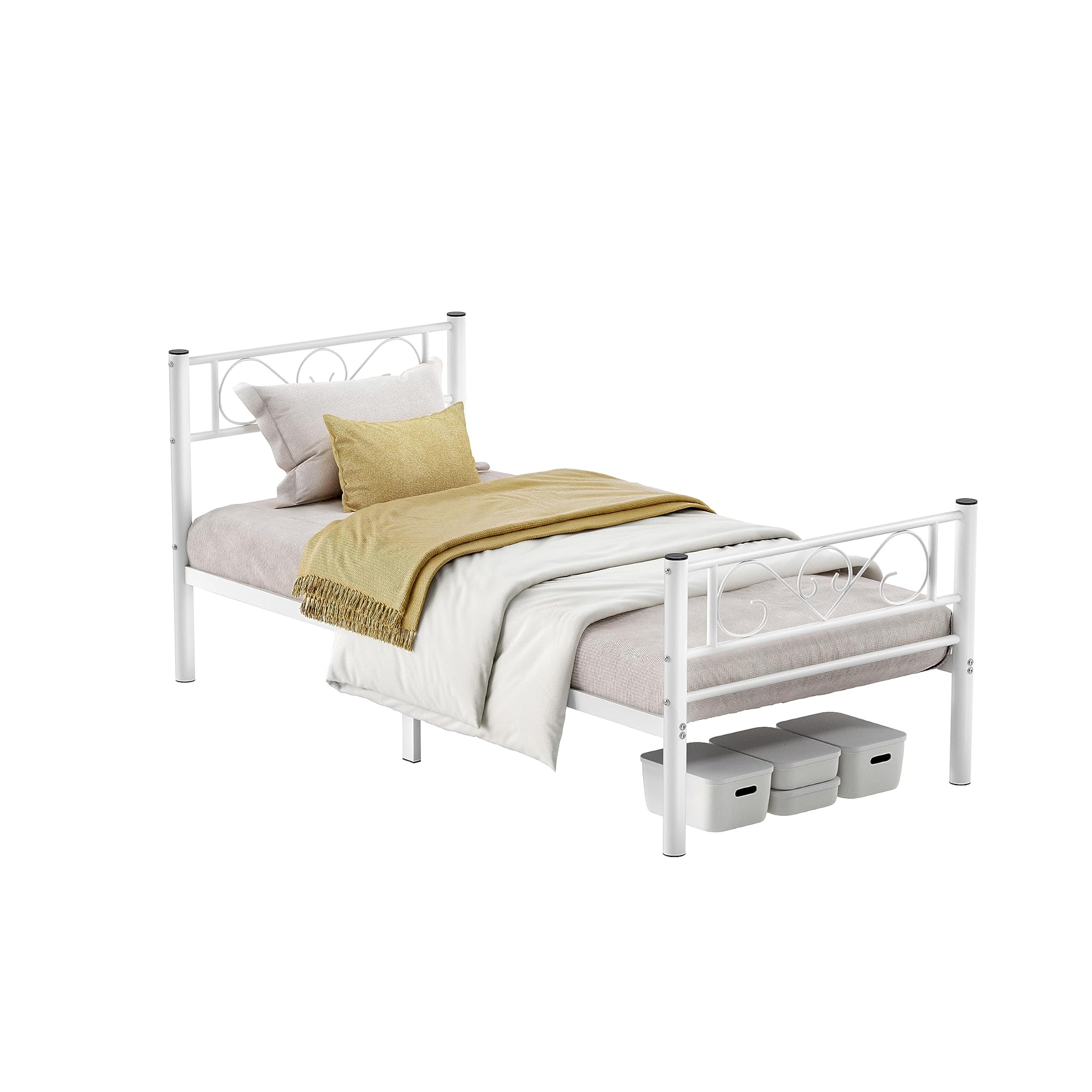 VASAGLE Struttura Letto Singolo a Doghe, Bianco