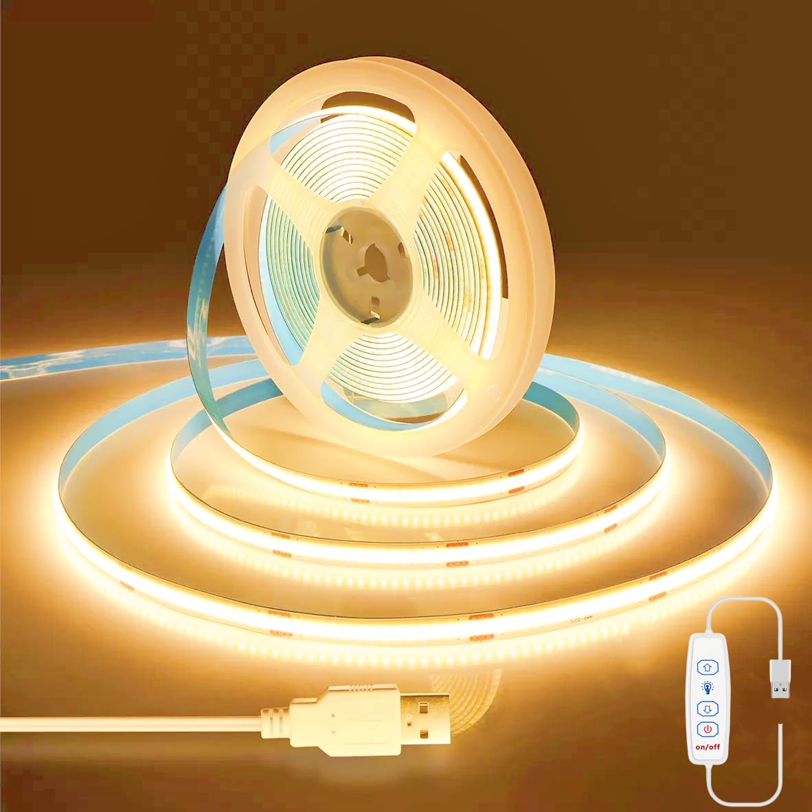 Kimuwote Striscia LED COB USB 2m, Bianco Caldo 3000K