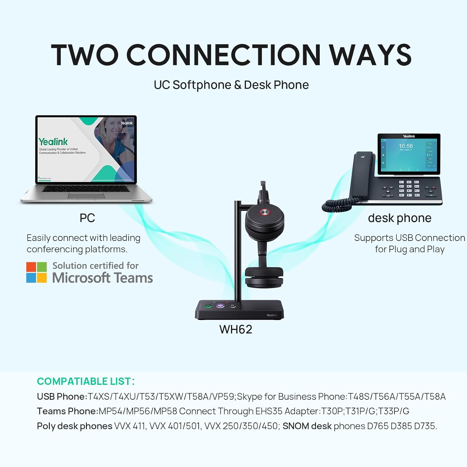 Yealink WH62 DT V2 - Cuffie Wireless DECT 14h - immagine 2