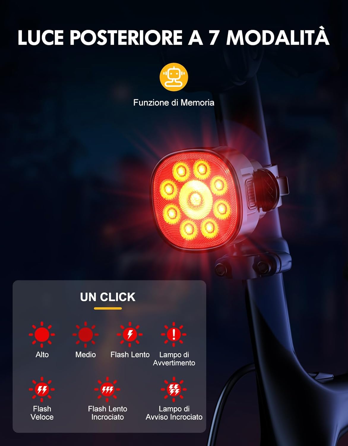 Luci Bicicletta LED Anteriore e Posteriore Ricaricabili USB - immagine 3