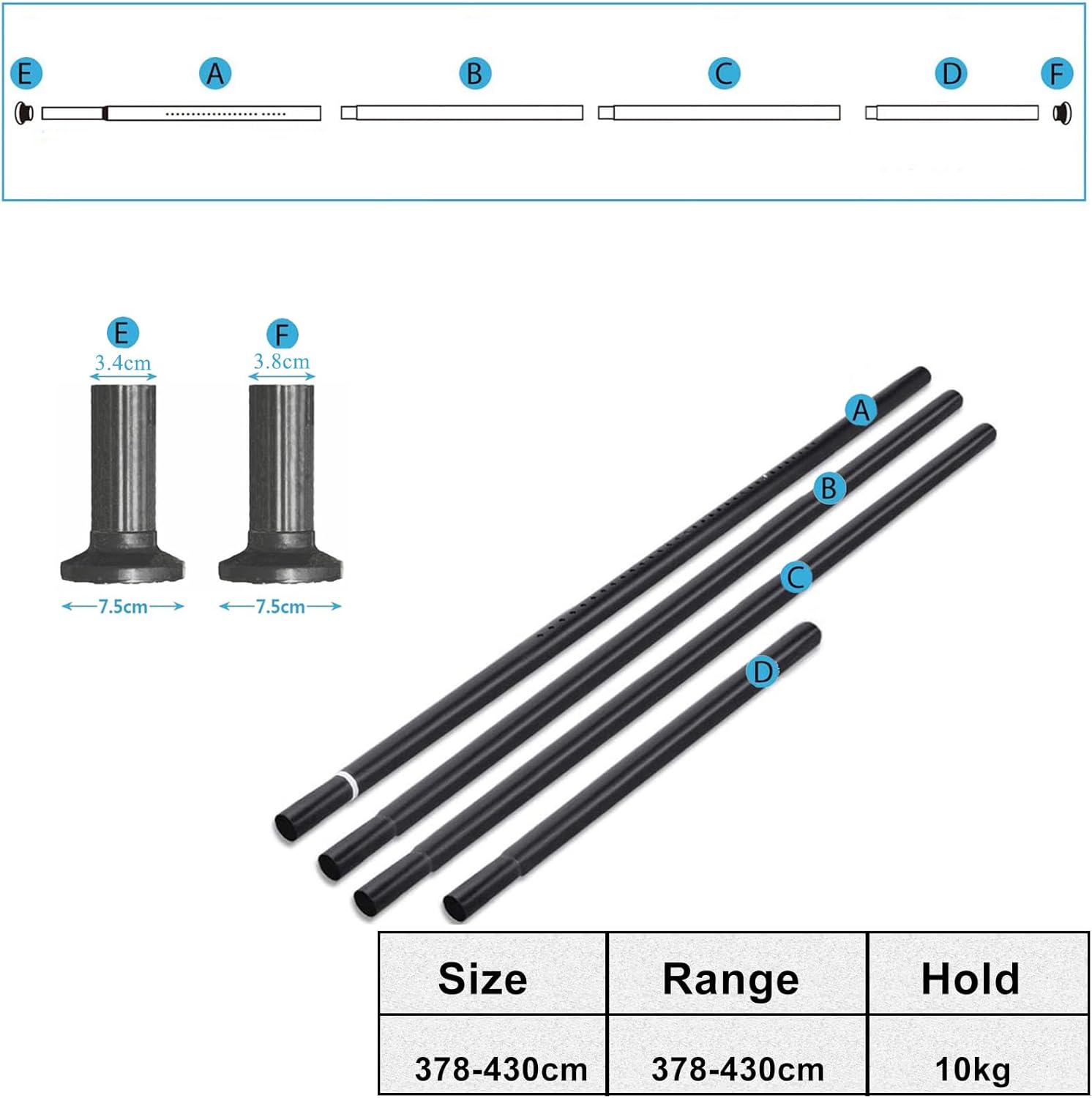 Bastone per Tenda Doccia Telescopico 128-430 cm - immagine 2