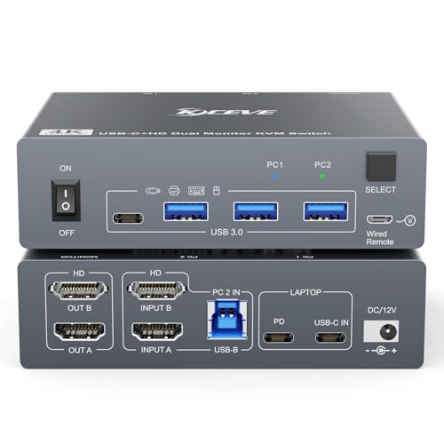 KVM Switch 2 PC 2 Monitor HDMI USB-C 4K@60Hz